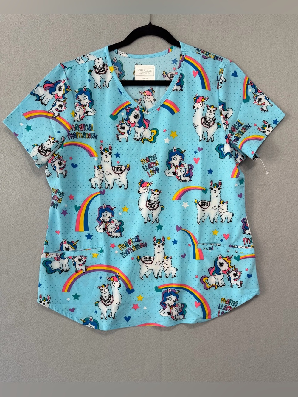 Cherokee Medical Uniforms Scrub Top Large Women’s Rainbow Unicorn V-Neck